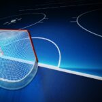 3d rendered illustration of hockey ice rink and goal